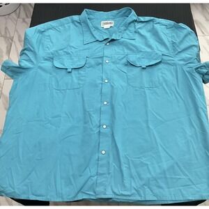 Haband Shirt Mens 4XL Big & Tall Blue Short Sleeve Snap Button Up Pockets Casual